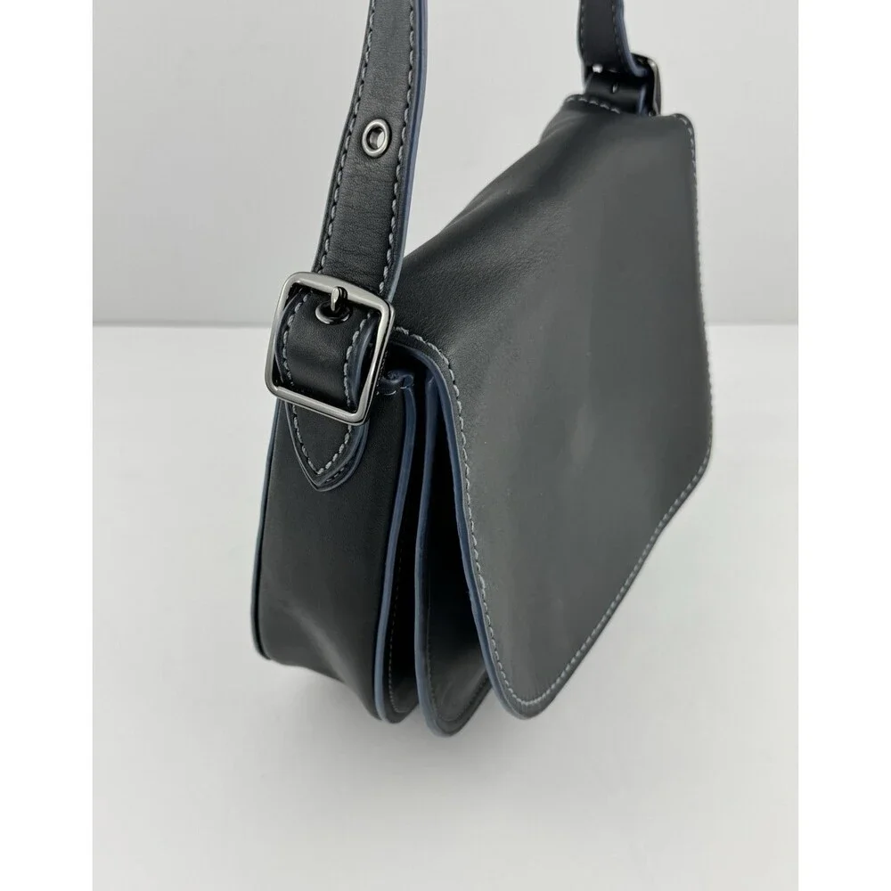 Coach 9170 Saddle Bag 23 Gray Glovetanned Leather Crossbody blue Contrast Stitch